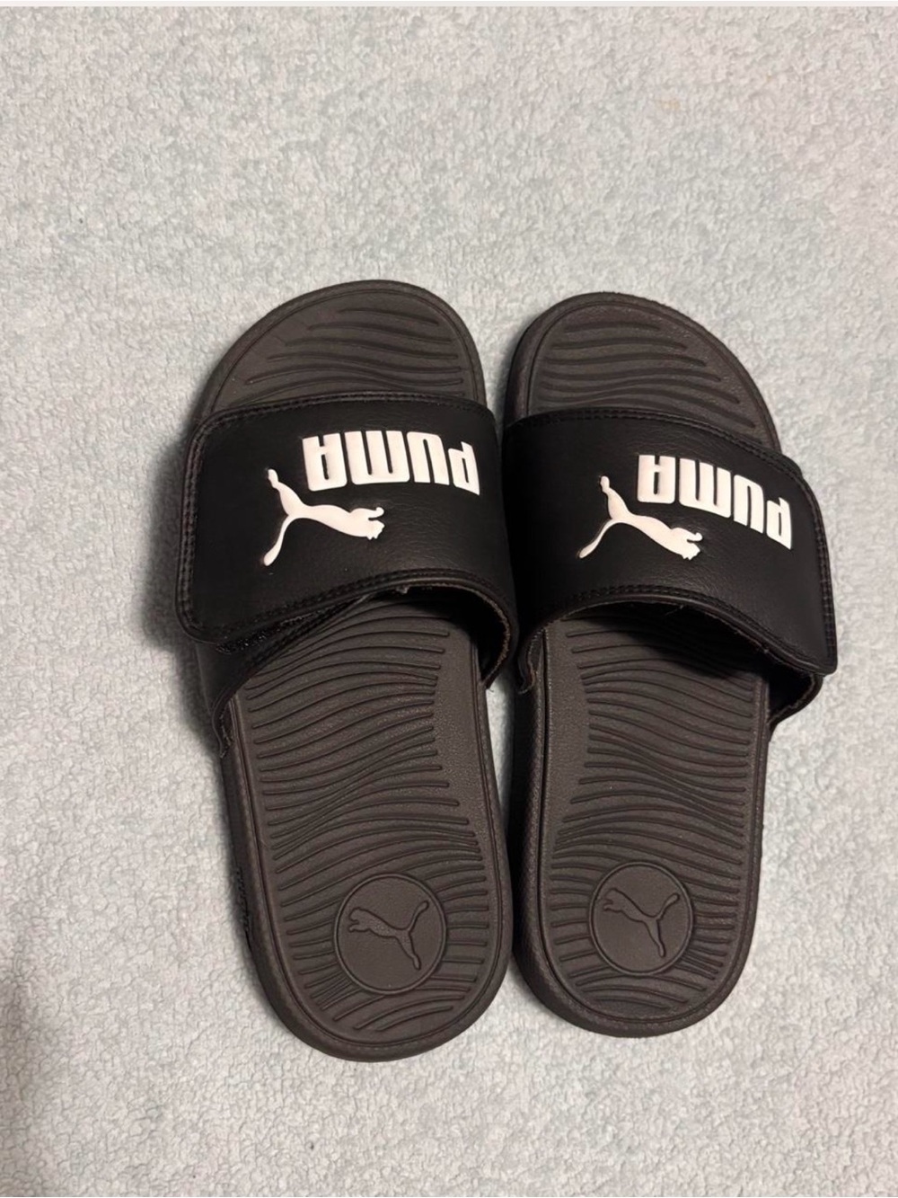 Puma Kids Black Slide Sandals with White Logo